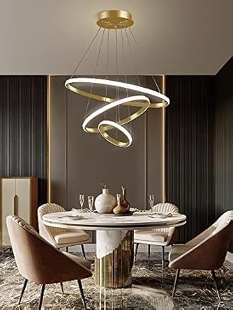 Orbital Modern Double 3 Ring LED Chandelier Lamp (Warm White, Gold)
