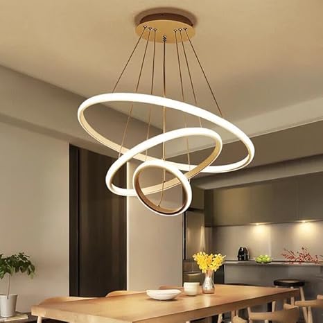 Orbital Modern Double 3 Ring LED Chandelier Lamp (Warm White, Gold)