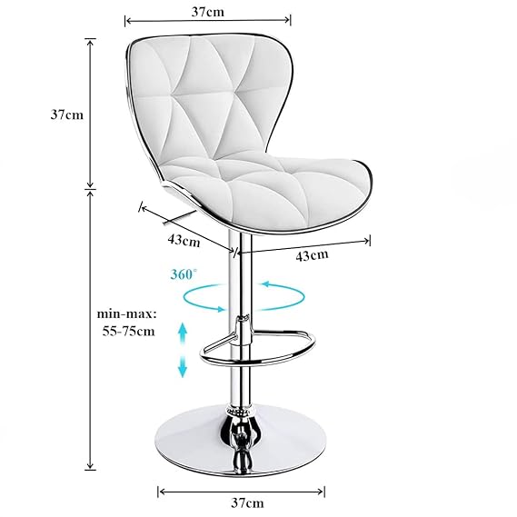 Elegant Modern Height Adjustable Bar Chairs For Home | 360 Degree Swivel Seat Top | Bar Chair For Home Kitchen With Footrest |Bar Stools Set Of 2 (Metal) - White