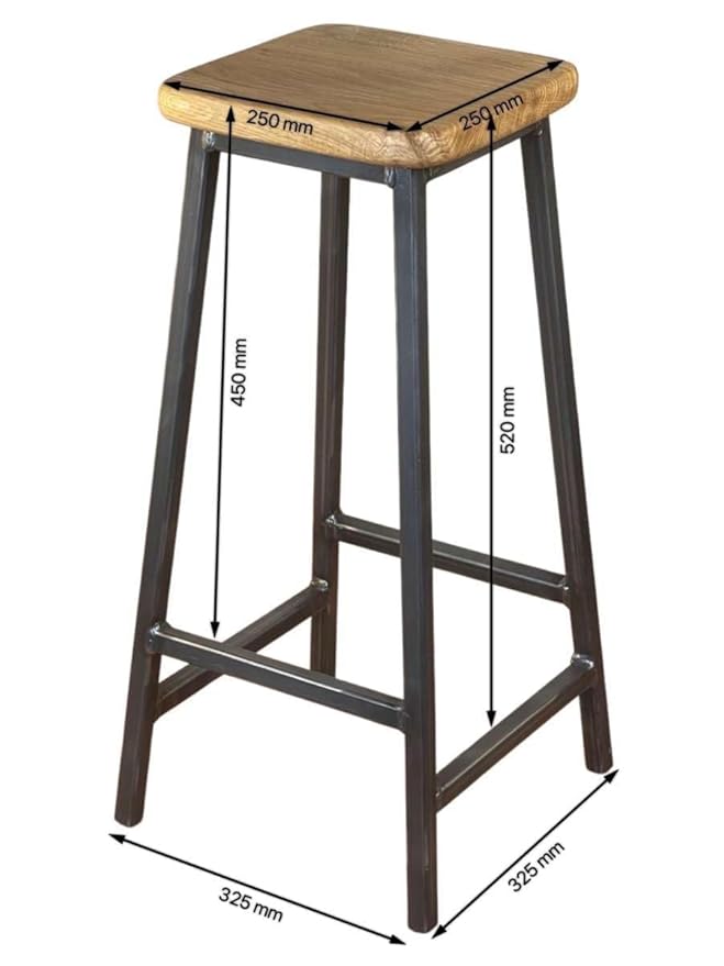 Symmetric Wooden Bar Chair with Metal Legs High Sitting Bar Stool for Kitchen Living Room Wooden Metal Counter Stool (Set of 1, Rustic Brown)