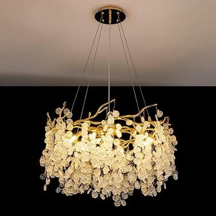 Crystal LED 600 MM Long Crystal Glass Gold Metal LED Chandelier Hanging Lamp - Warm White