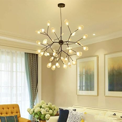 Branched Lights Firefly Chandelier Amber Glass LED Ceiling Hanging Light (Warm White)