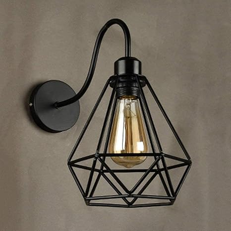 Hanging Vintage Wall Lamp Industrial Black Diamond Metal Cage Retro Living Room Wall Ceiling Lamp