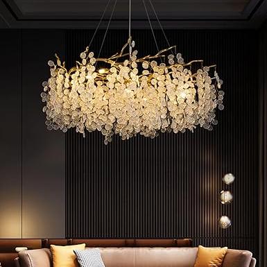 Crystal LED 600 MM Long Crystal Glass Gold Metal LED Chandelier Hanging Lamp - Warm White