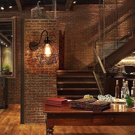 Hanging Vintage Wall Lamp Industrial Black Diamond Metal Cage Retro Living Room Wall Ceiling Lamp