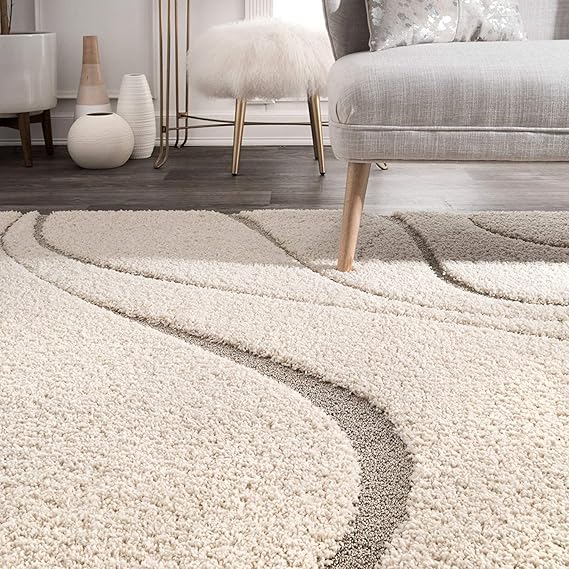 Nomad Threads Super Ultra Soft Shaggy Handcrafted Anti-Skid Silk Touch Rectangular Carpet. Size 3X5 Feet, Colour, Ivory Beige