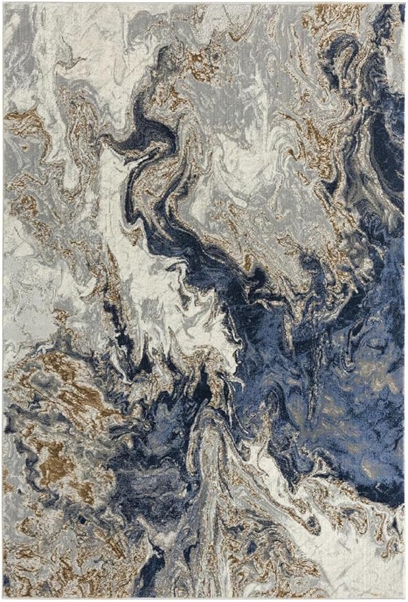 Elegance Underfoot Polyester Premium 3D Printed Italian Rectangular Carpets For Living Room/Bedroom/Home, Waterproof And Anti-Skid (Marble Swirl Blue)