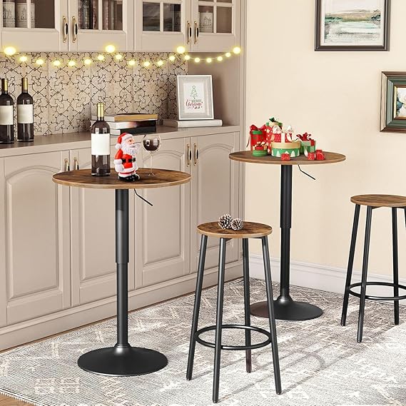 Boroque Set of 2 Bar Chairs, Kitchen Round Height Stools with Footrest, Breakfast Bar Stools, Sturdy Steel Frame, for Dining Room, Kitchen, Party, Easy Assembly, Rustic Brown