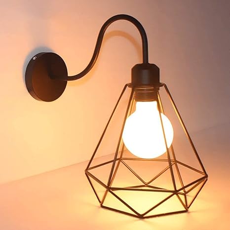 Hanging Vintage Wall Lamp Industrial Black Diamond Metal Cage Retro Living Room Wall Ceiling Lamp