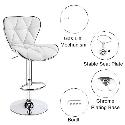 Elegant Modern Height Adjustable Bar Chairs For Home | 360 Degree Swivel Seat Top | Bar Chair For Home Kitchen With Footrest |Bar Stools Set Of 2 (Metal) - White