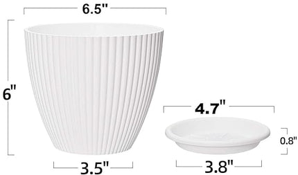 Grooved Plastic Round Flower Pots for Home Planters, Terrace, Garden Etc | Pack of 05 | White | Suitable for Home Indoor & Outdoor Gardening Plants