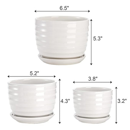 Wavy Round Modern Ceramic Garden Flower Pots White Succulent Cactus Plant Pots, Set of 3