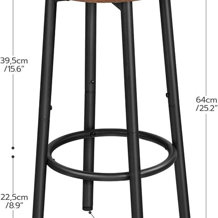 Boroque Set of 2 Bar Chairs, Kitchen Round Height Stools with Footrest, Breakfast Bar Stools, Sturdy Steel Frame, for Dining Room, Kitchen, Party, Easy Assembly, Rustic Brown