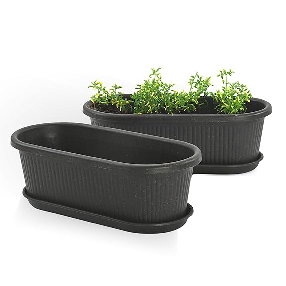 Earthly Regalia 19 Inch Pots and Planters Set of 2 | Bamboo Based, UV Protected | Plant Pots for Indoor & Balcony Window Flower Pots | Charcoal