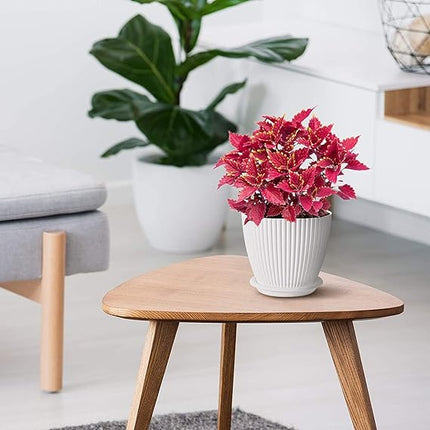 Grooved Plastic Round Flower Pots for Home Planters, Terrace, Garden Etc | Pack of 05 | White | Suitable for Home Indoor & Outdoor Gardening Plants