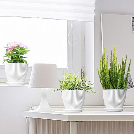 Grooved Plastic Round Flower Pots for Home Planters, Terrace, Garden Etc | Pack of 05 | White | Suitable for Home Indoor & Outdoor Gardening Plants