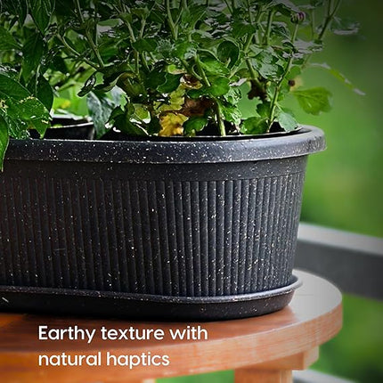 Earthly Regalia 19 Inch Pots and Planters Set of 2 | Bamboo Based, UV Protected | Plant Pots for Indoor & Balcony Window Flower Pots | Charcoal