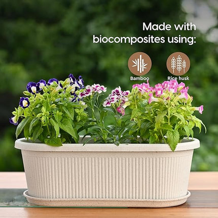 Earthly Regalia 19 Inch Pots and Planters Set of 2 | Bamboo Based, UV Protected | Plant Pots for Indoor & Balcony Window Flower Pots | Sand Castle