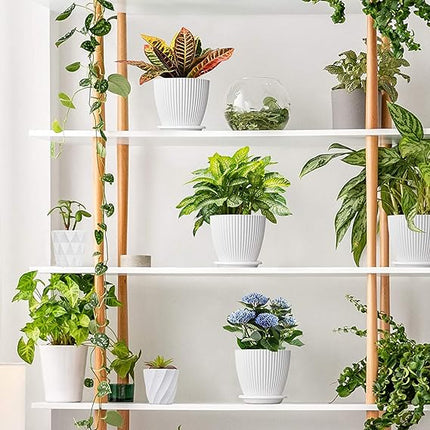 Grooved Plastic Round Flower Pots for Home Planters, Terrace, Garden Etc | Pack of 05 | White | Suitable for Home Indoor & Outdoor Gardening Plants