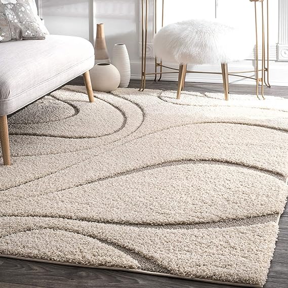 Nomad Threads Super Ultra Soft Shaggy Handcrafted Anti-Skid Silk Touch Rectangular Carpet. Size 3X5 Feet, Colour, Ivory Beige