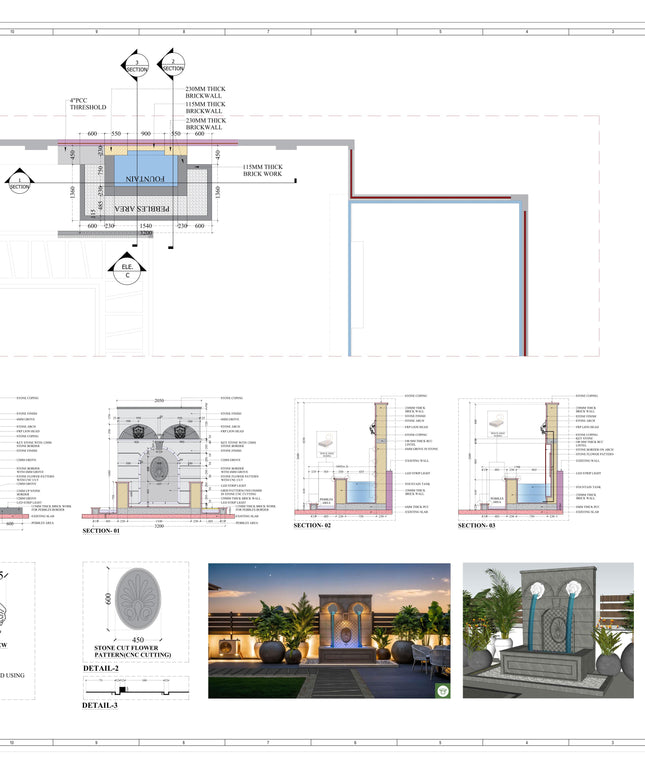 Working Drawings For Residential Balcony & Courtyard